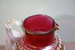 Antique Hand Painted Moser Ruby Glass Jug and 2 Tumblers 