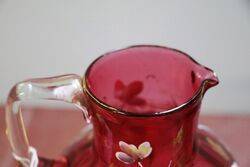 Antique Hand Painted Moser Ruby Glass Jug and Tumbler  