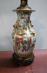 Antique Cantonese Vase Lamp on Bronze Base 