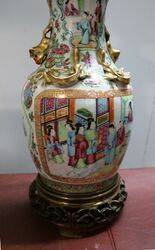 Antique Cantonese Vase Lamp on Bronze Base 