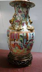 Antique Cantonese Vase Lamp on Bronze Base 