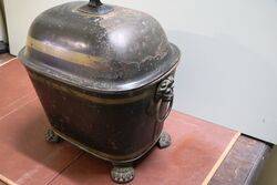 C19th Antique Toleware Coal Scuttle on Paw Feet 