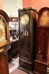 1930and39s Art Deco Oak Round Brass Face Longcase Clock 