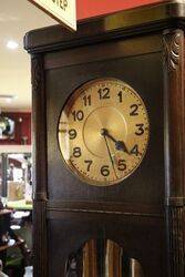 1930and39s Art Deco Oak Round Brass Face Longcase Clock 