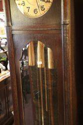 1930and39s Art Deco Oak Round Brass Face Longcase Clock 