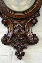 Small Antique Decorative Carved Walnut Barometer 