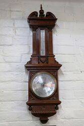 Large Antique Decorative Carved Walnut Aneroid Barometer 