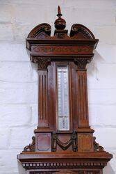 Large Antique Decorative Carved Walnut Aneroid Barometer 