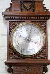 Large Antique Decorative Carved Walnut Aneroid Barometer 