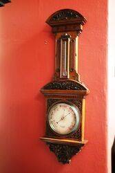 Large Antique Decorative Carved Walnut Aneroid Barometer 