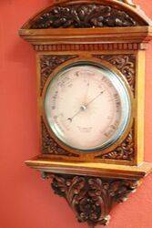 Large Antique Decorative Carved Walnut Aneroid Barometer 