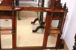 Art Nouveau 6 Panel Bevel Glass Walnut Over mantle Mirror  