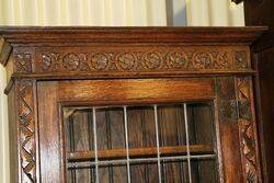 Antique Carved Oak Lead Light Glass Bookcase 