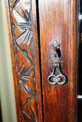 Antique Carved Oak Lead Light Glass Bookcase 