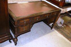 1920and39s Oak 5 Drawer Writing Desk 