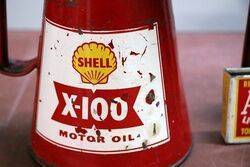 Vintage Pair of SHELL X100 Motor Oil Pourer Jugs 
