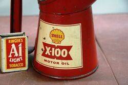 Vintage Pair of SHELL X100 Motor Oil Pourer Jugs 