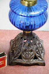 Antique Kerosene Lamp on Cast Iron Base 