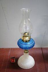 Antique Kerosene Blue Glass Font Lamp 