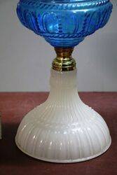 Antique Kerosene Blue Glass Font Lamp 