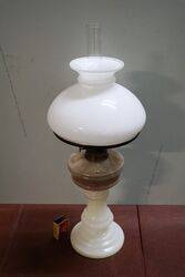 Antique Milk Glass Oil Lamp and Shade 