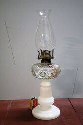 Vintage All Glass Oil Lamp with Clear Font and Milk Glass Base 