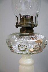 Vintage All Glass Oil Lamp with Clear Font and Milk Glass Base 