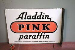Vintage Aladdin Pink Paraffin Double Sided Enamel Sign
