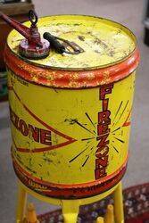 Vintage FIREZONE 4 gal Drum on Stand with 7 Bottles 