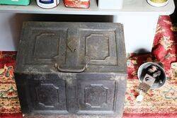 Antique Metal Strongbox with 2 Carrying Handles and Original Key  