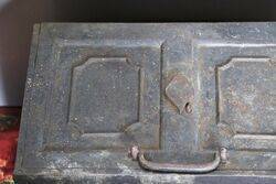 Antique Metal Strongbox with 2 Carrying Handles and Original Key  