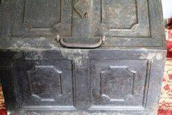 Antique Metal Strongbox with 2 Carrying Handles and Original Key  