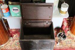 Antique Metal Strongbox with 2 Carrying Handles and Original Key  