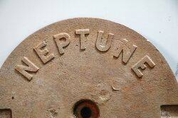 Vintage Cast Iron Sandblasted Neptune Tank Cover 