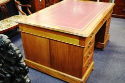 Antique 9 Drawer Partners Desk with Tooled Leather Insert 