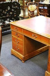 Antique 9 Drawer Partners Desk with Tooled Leather Insert 