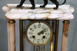 Quality four glass 4 column marble and brass 3 piece clock set 