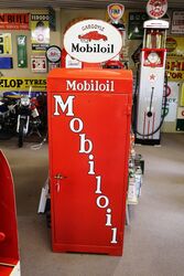 Vintage Mobiloil Single Door Oil Cabinet with Original Enamel Top Sign