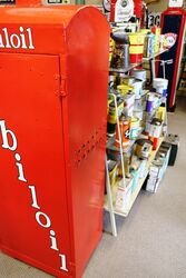 Vintage Mobiloil Single Door Oil Cabinet with Original Enamel Top Sign