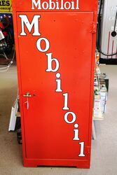 Vintage Mobiloil Single Door Oil Cabinet with Original Enamel Top Sign