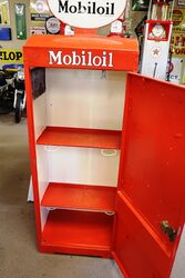 Vintage Mobiloil Single Door Oil Cabinet with Original Enamel Top Sign