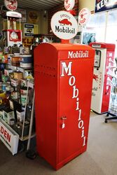 Vintage Mobiloil Single Door Oil Cabinet with Original Enamel Top Sign