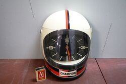 A Rare Vintage Champion Wall Clock in the Form of a Racing Helmet  