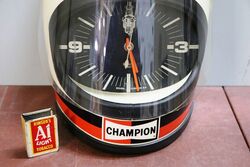 A Rare Vintage Champion Wall Clock in the Form of a Racing Helmet  