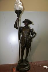 Large Antique Spelter Cavalier Figure Lamp 