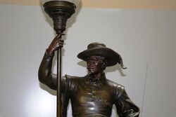 Large Antique Spelter Cavalier Figure Lamp 