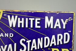 Vintage BP White May and Royal Standard Lamp Oils Double Sided Enamel Sign 