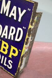 Vintage BP White May and Royal Standard Lamp Oils Double Sided Enamel Sign 