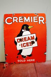 Early Vintage Cremier Cream Ices Pictorial Enamel Sign 