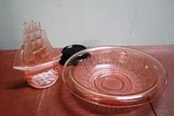 Art Deco Walther and Sohne frosted pink glass and39Segelbootand39 Nelson Figure 